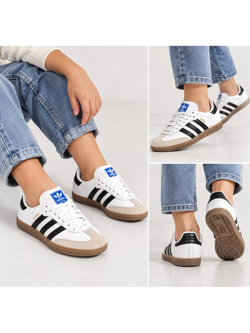 adidas Samba OG C Kids Size 2 White Black Gum IE3677 Sneakers New in Box